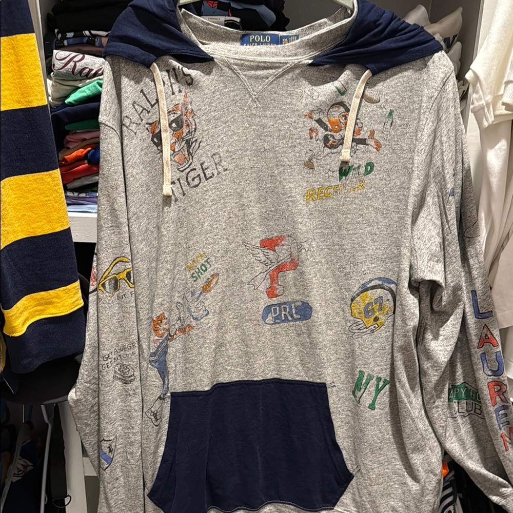 Polo by Ralph Lauren Gray and Navy Graphic Long Sleeve Shirt
